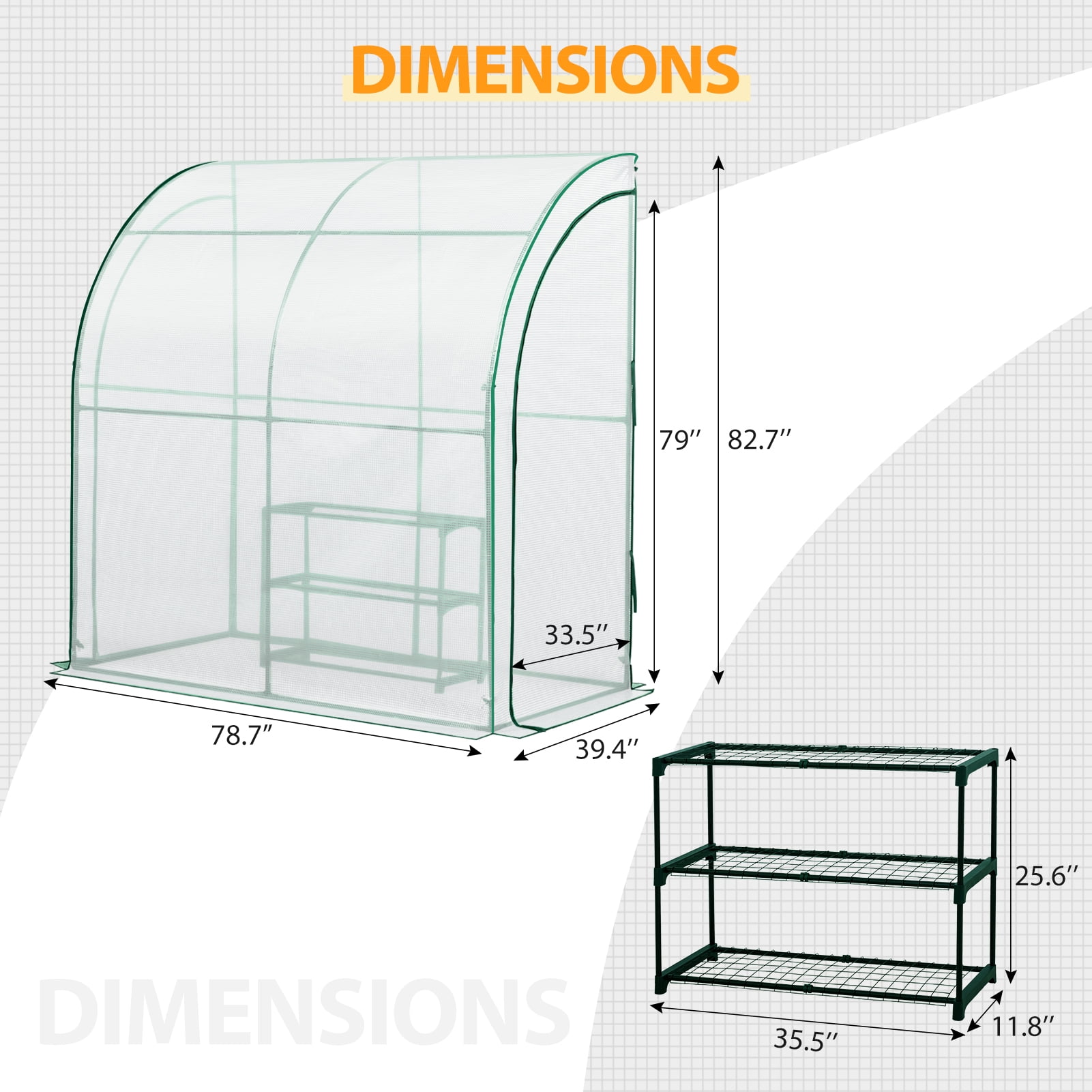 EAGLE PEAK 6.6 x 3.3 x 6.9ft Outdoor Lean to Walk-in Greenhouse with Shelf, Gardening Wall Green House with Roll-up Zipper Entry Doors, White