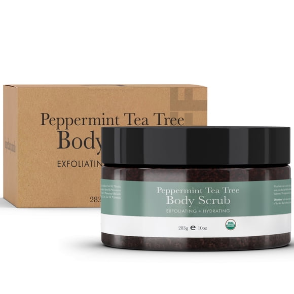 Beauty by Earth Organic Peppermint Tea Tree Sugar Body Scrub - Hydrating & Exfoliating Body Scrub for Women & Men, 10oz