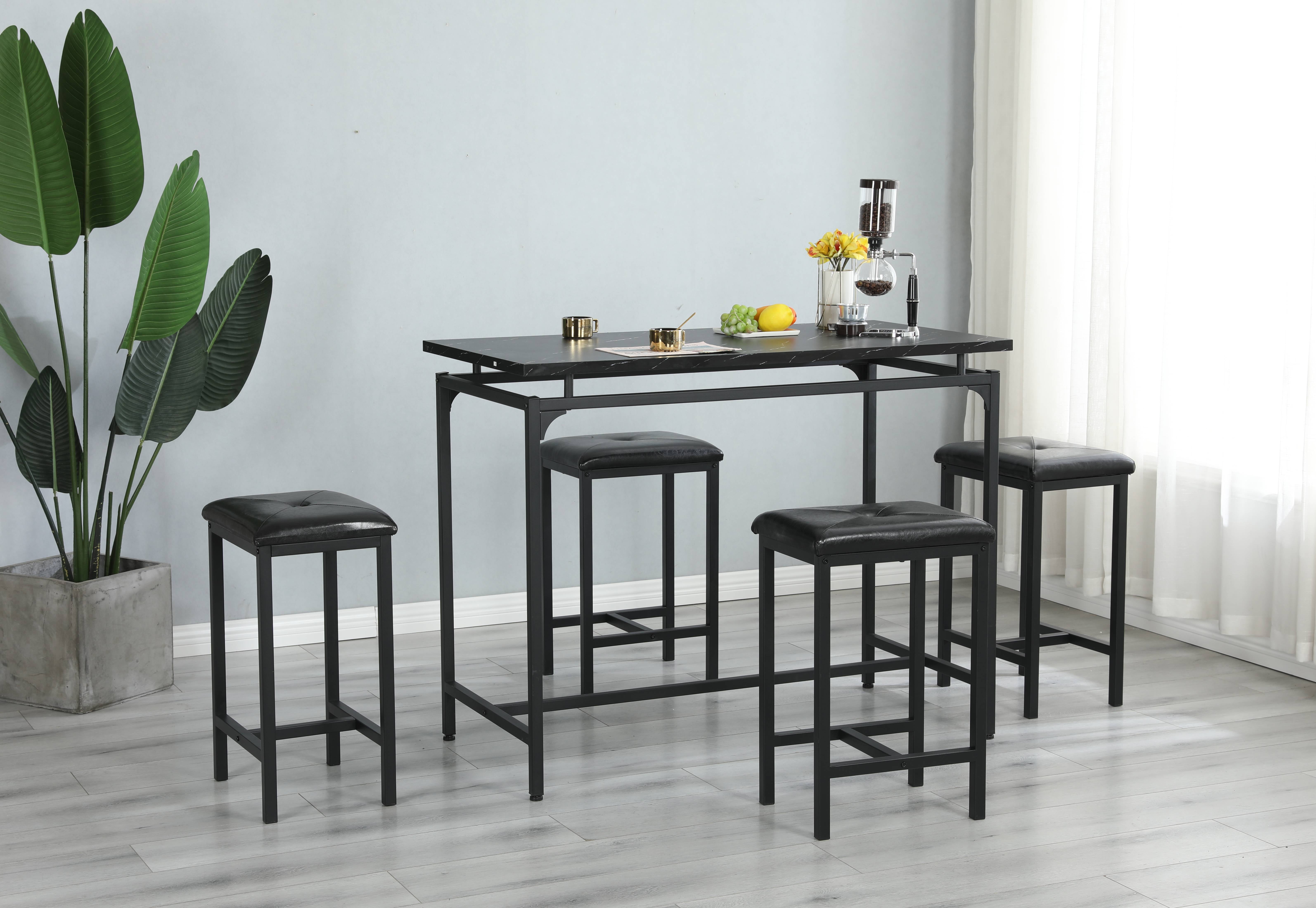 Dining Table Set for 4, Metal Counter Height Dining Set 1 Table & 4