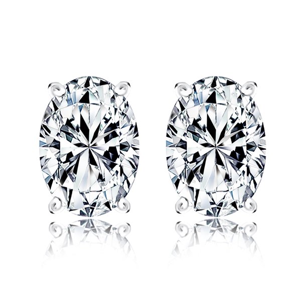 JeenMata Aros Solitarios de Moissanita de Corte Ovalado de 2 Quilates (4 Puntas) en Baño de Oro Blanco de 18 K sobre Plata