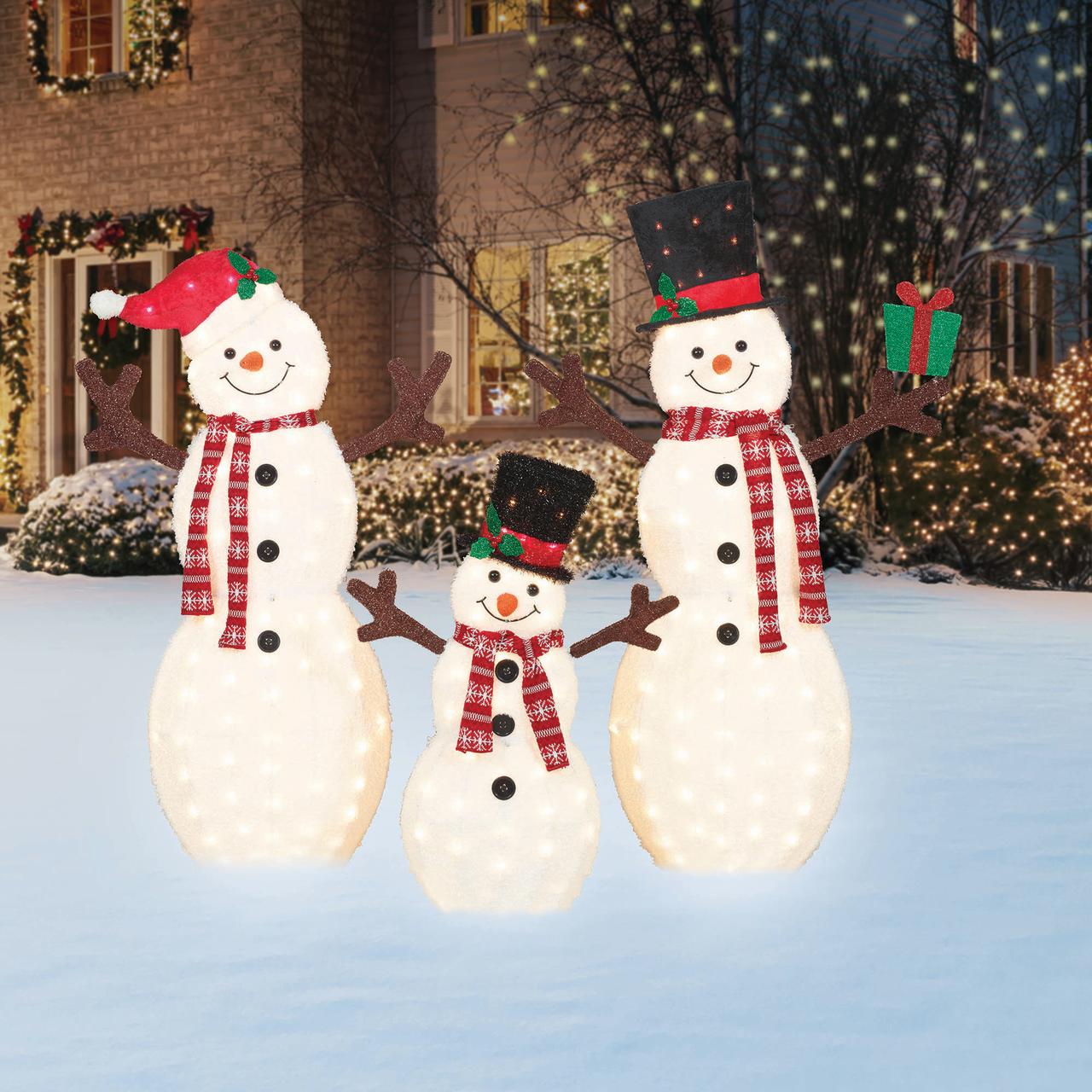 Holiday Time Set Of 3 Fluffy Snowman Family - image 3 of 5