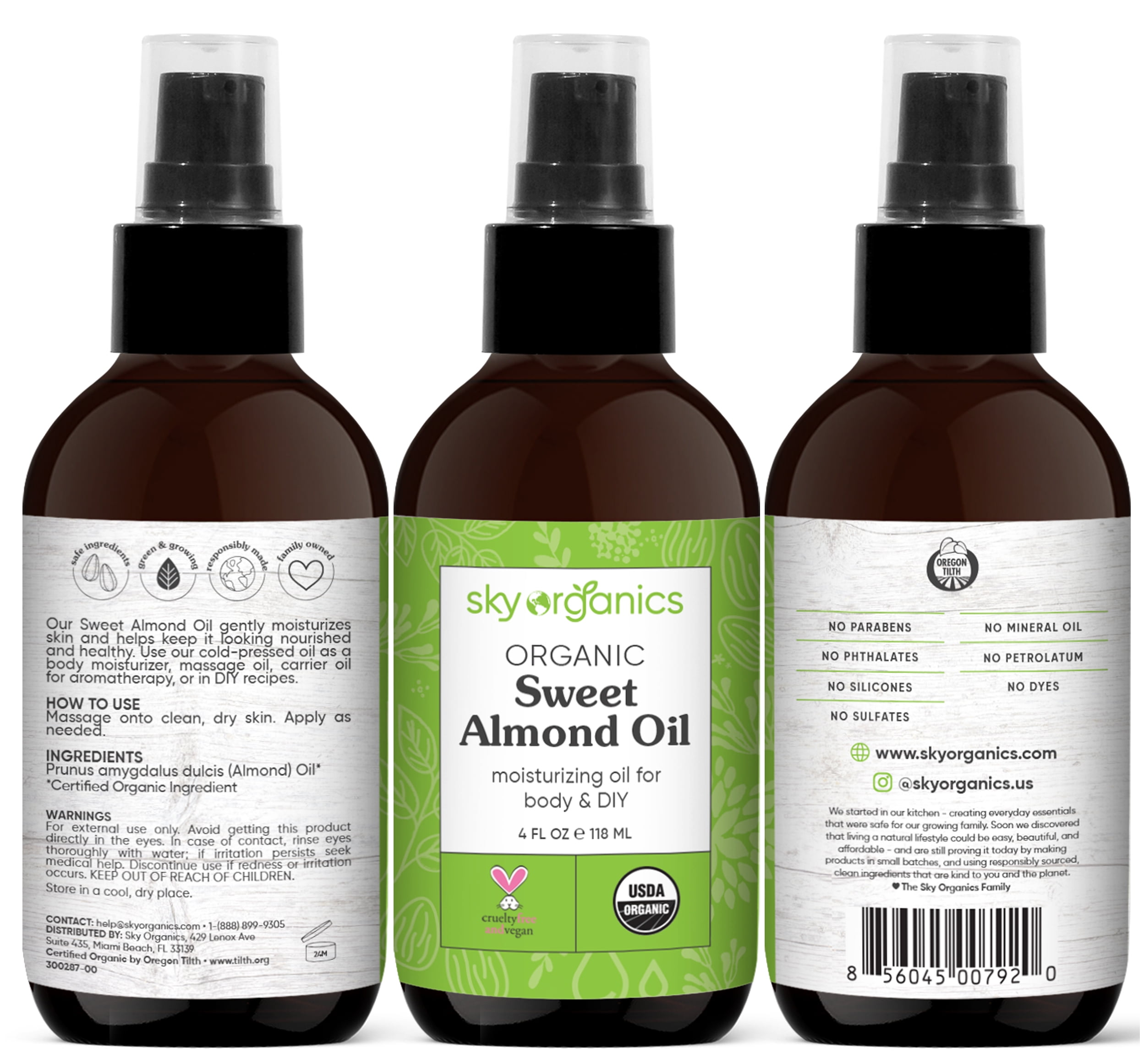 Sky Organics Organic Sweet Almond Body Oil for All Skin Types and DIY, 4 fl  oz 