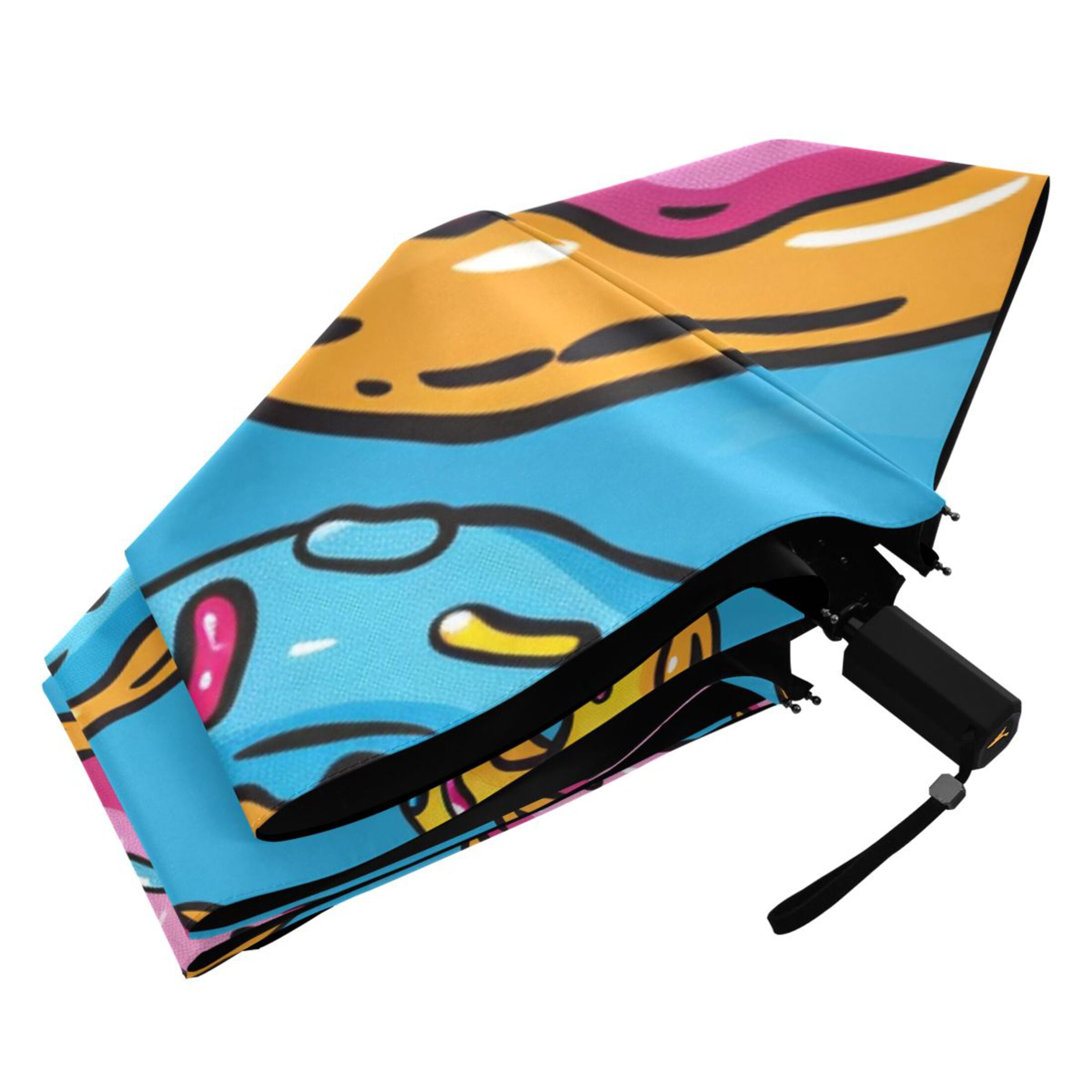 Colorful Donuts Cartoon All Weather Umbrella Triple Folding Parasol 6 Ribs UV Protection Portable