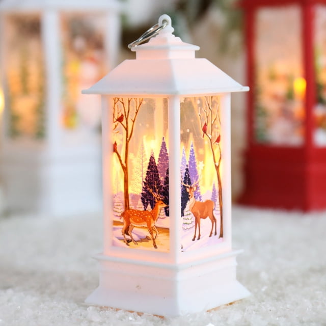 Yeacher Retro Wind Lamp Christmas Printing Pattern Home Night Light Christmas Desktop Decoration (Large white