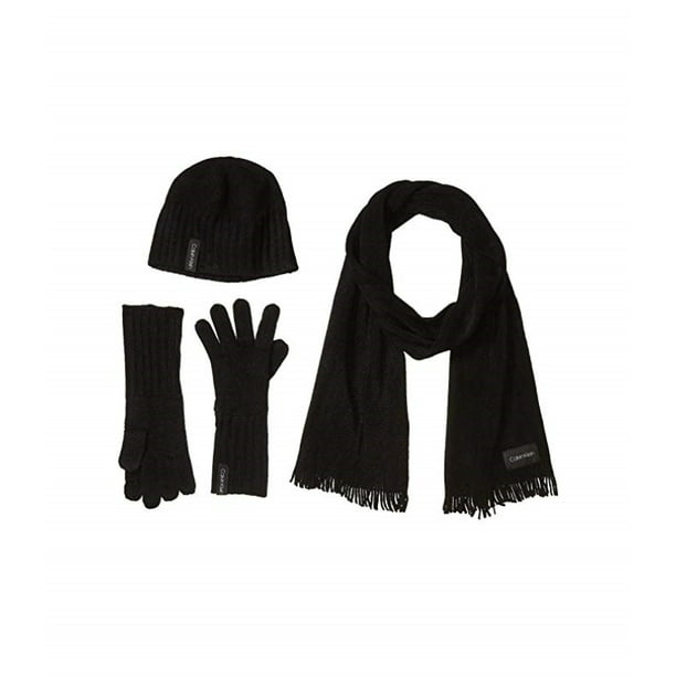 Calvin Klein Three-Piece Set Hat, Scarf and Touch Glove, Black 
