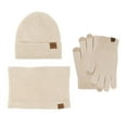 thumbnail image 2 of Winter Plush Knit Set HL8807 With Pink Hat - Beanie Neck Warmer Touchscreen Gloves Combo, Thick Warm Winter Gifts, For Outdoor Cold Weather Ski, 2 of 4