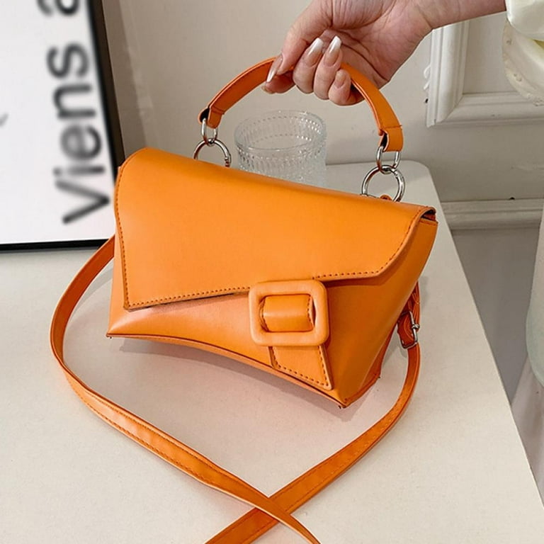 Apricot Genuine Leather Top Handle Minimalist Bucket Bag with Wide Strap