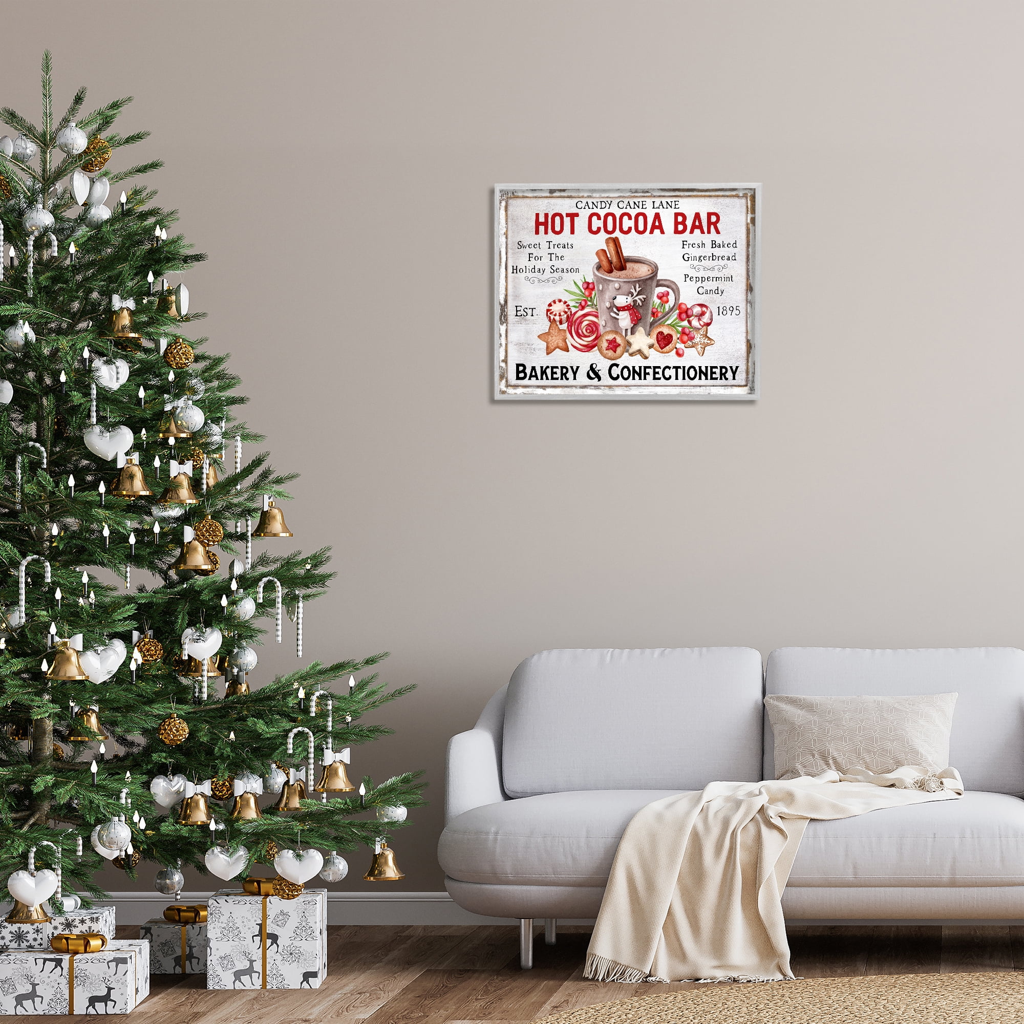 Stupell Industries Hot Cocoa Confectionery Holiday Painting Gray Framed Art Prints Wall Art, 30 x 24
