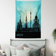 thumbnail image 4 of Russian Tapestry, Abstract Skyline Moscow City Line Illustration, Wall Hanging for Bedroom Living Room Dorm Decor, 60W X 80L Inches, Pastel Green Dark Pine Green Seafoam Slate Blue, by Ambesonne, 4 of 5