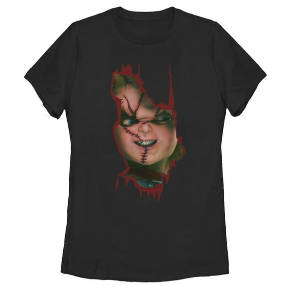 Women's Child's Play Peek-a-Boo Chucky Graphic Tee Black 2X Large
