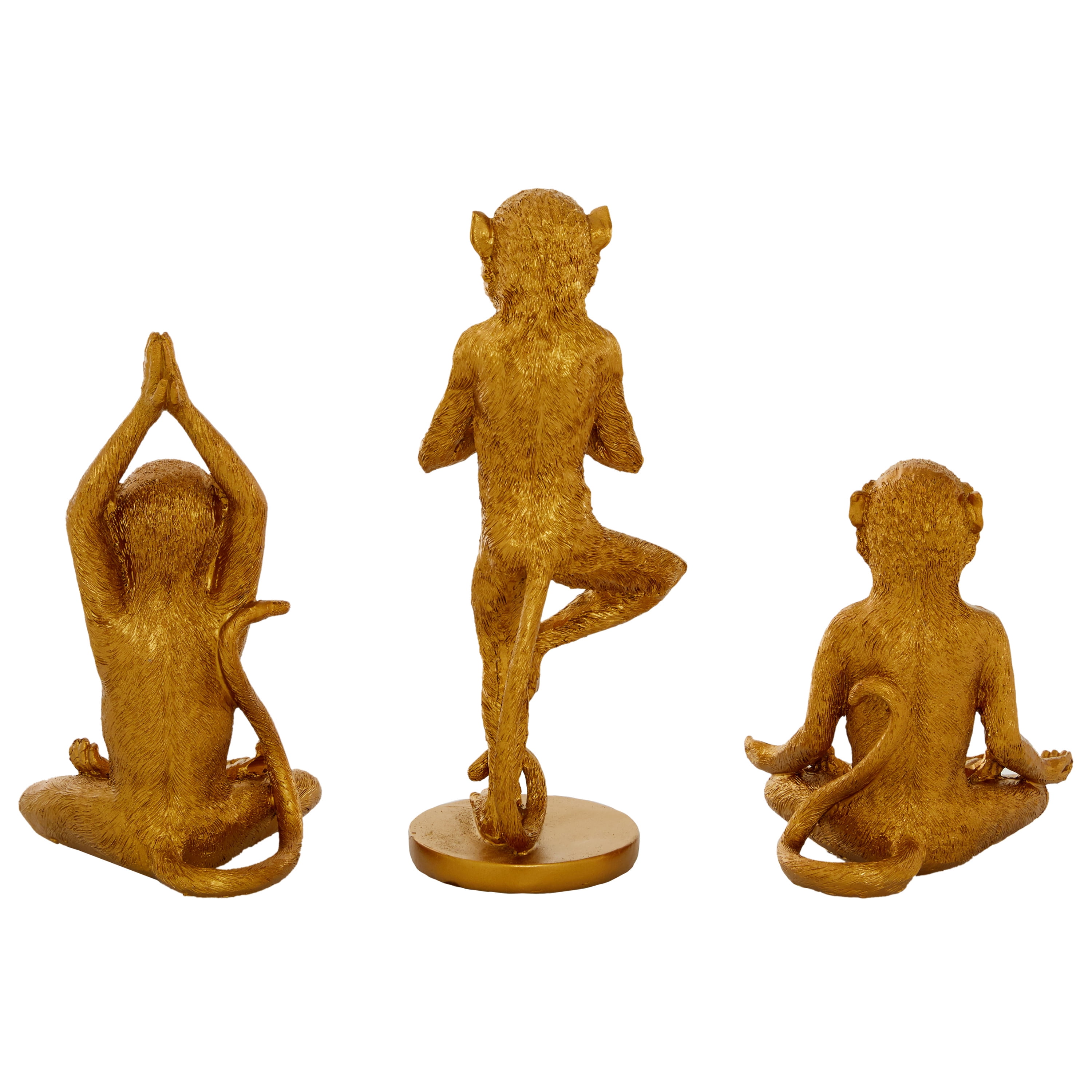 11", 9", 7"H Gold Polystone Monkey Sculpture, by DecMode (3 Count)