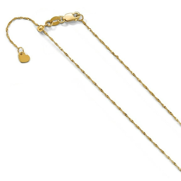 10k Yellow Gold Adjustable Singapore Chain Necklace - 22 Inch - Measures 0.9mm Wide 0.9mm Thick