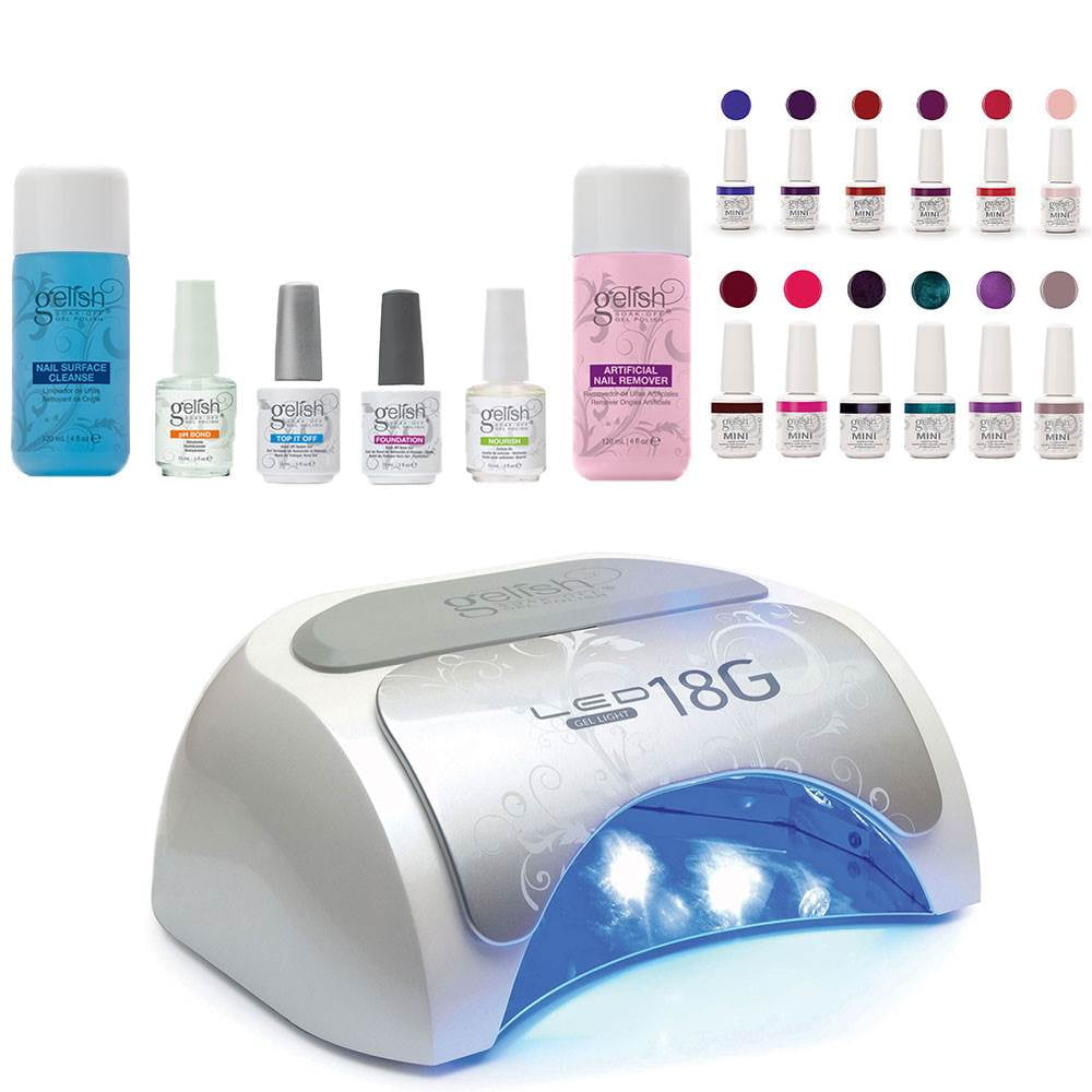 Gelish Harmony Salon Gel Nail Polish Cure LED Lamp & Basix Care Kit