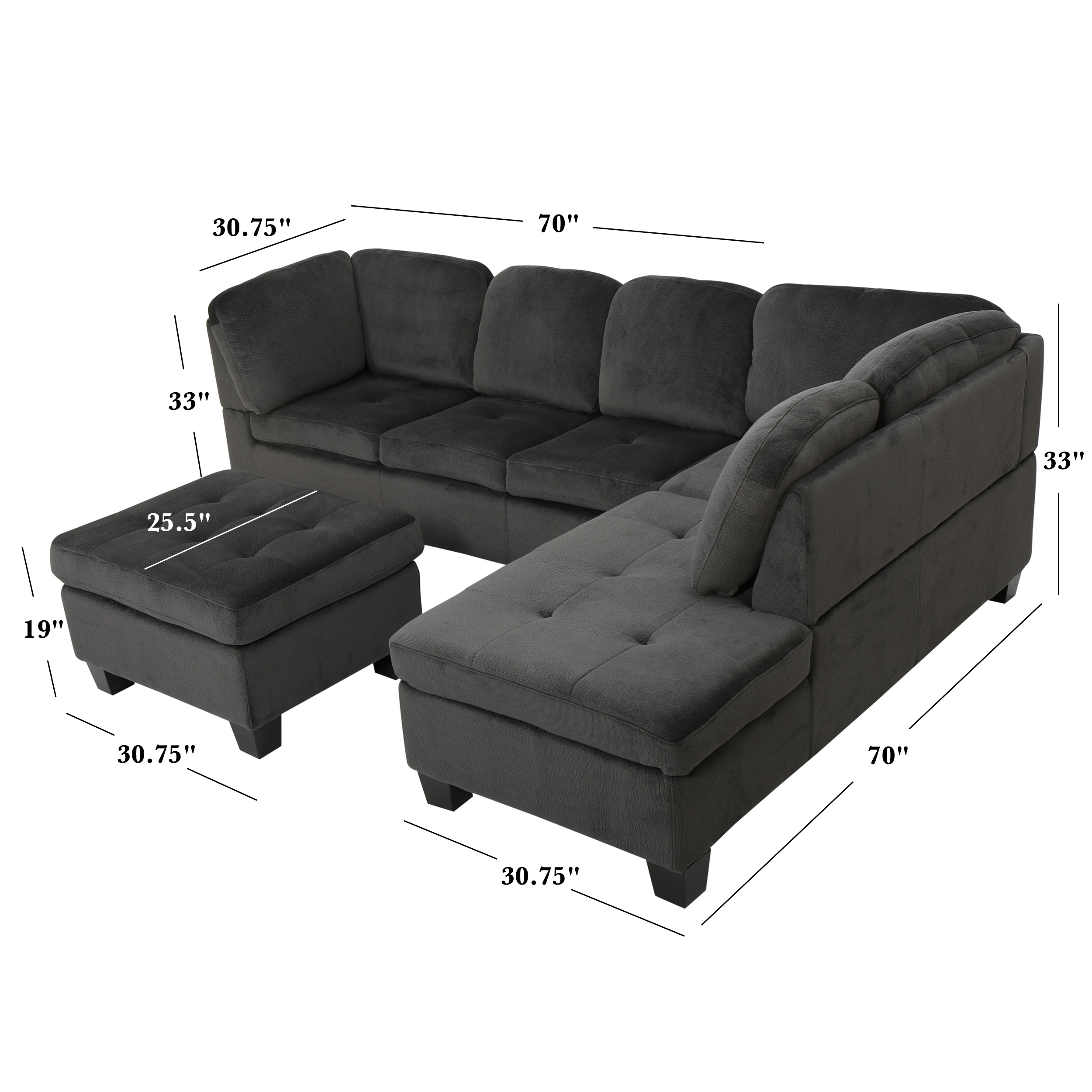 Noble House Victoria 3 Piece Fabric Sectional Sofa Set Walmart Com
