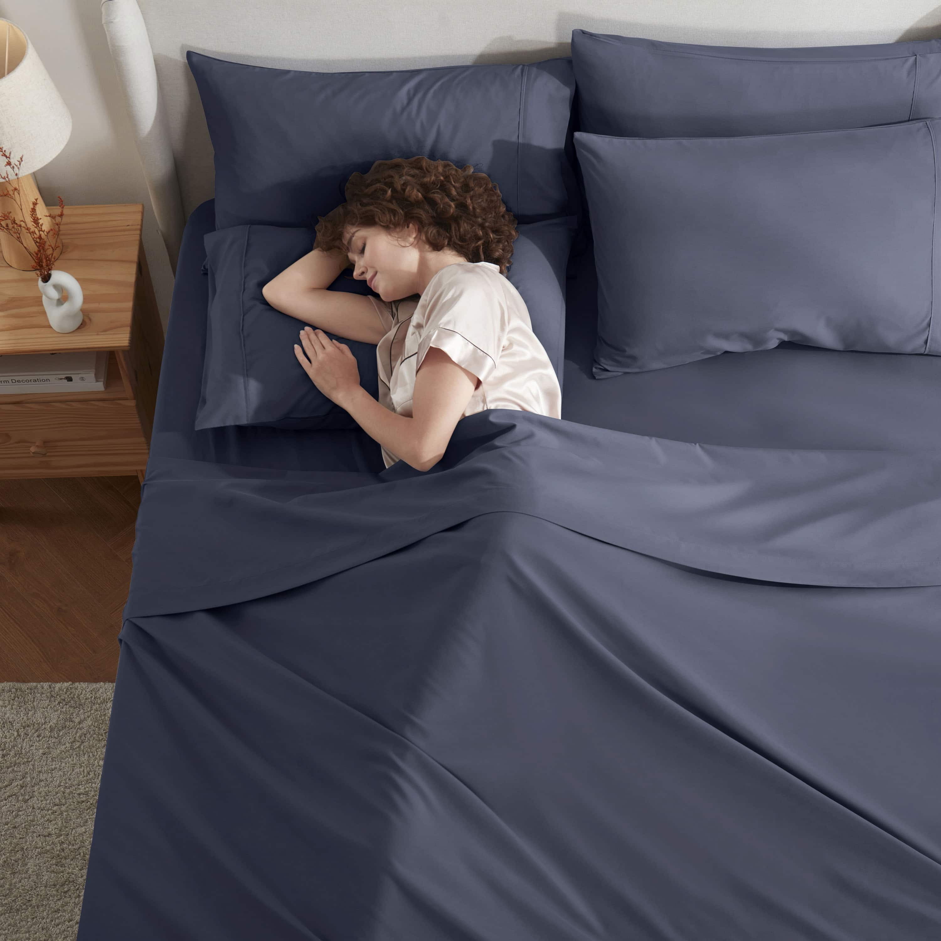 LammaLoe Extra Deep Pocket Queen Sheets set, Fits 18"-24" Mattress, 6 Piece Soft Microfiber Bed Sheet Sets, Navy