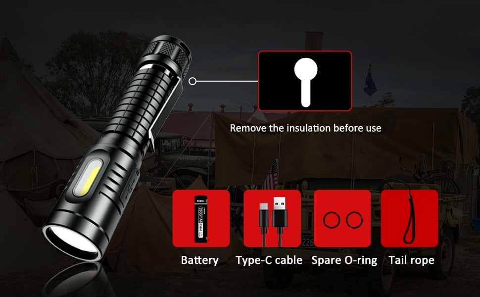 Flashlight, Rechargeable Magnetic LED Flashlight High Powered 1300 Lumens,Tactical LED Light Torch COB Work Light,9 Modes,IP67 Outdoor Gear A7