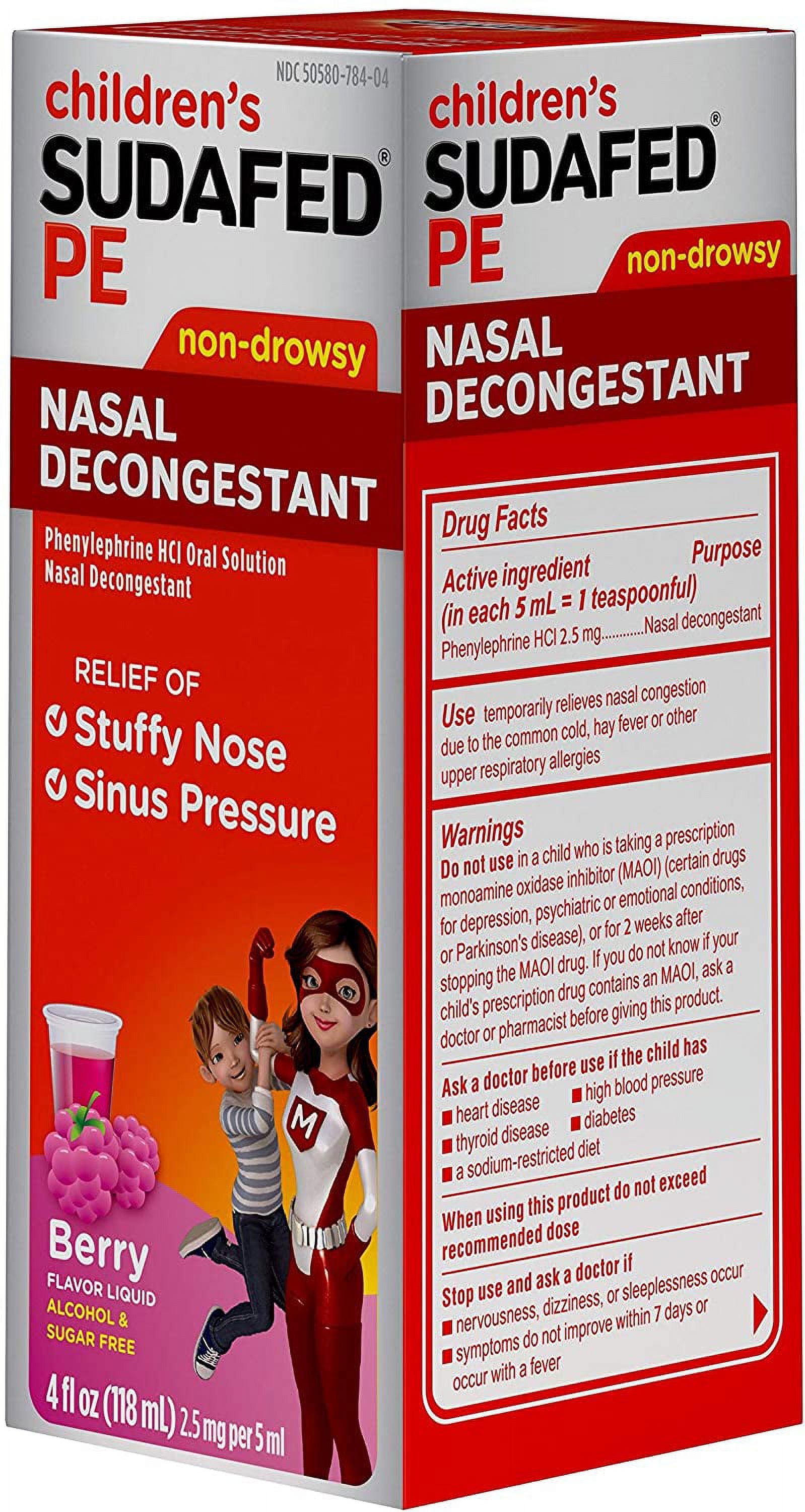 Sudafed Brandclub SUDAFED PE Children s Nasal Decongestant Liquid Berry 4 oz Pack of 3