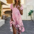 thumbnail image 2 of UoCefik Cute Sundresses For Women Vacation Short Sleeve V Neck Dress Trendy Floral Casual Summer Sundress Loose Fit Beach Flowy Dresses Hot Pink XL, 2 of 4