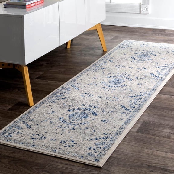 Minta Modern Persian 3 ft. x 10 ft. Blue Runner Rug
