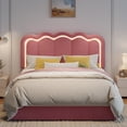 thumbnail image 4 of Amolife Full Size LED Bed Frame with Drawer, Platform Bed with Velvet Upholstered Adjustable Wavy Headboard, Pink, 4 of 11