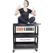 Stand Steady Tubstr 3 Shelf Utility Cart | Heavy Duty Service Cart Supports Up to 400 lbs | Tub Cart with Deep Shelves | Great for Warehouse, Garage, Cleaning, Office & More (32 x 18 / Black)