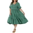 thumbnail image 4 of Agnes Orinda Women's Plus Size St. Patrick's Day Babydoll Dresses V Neck Ruffle Sleeve Summer Swing Tiered Dress with Pockets 2X Green, 4 of 5