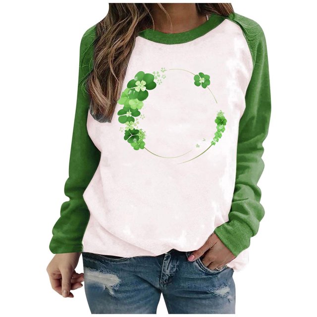Bowake Womens St. Patrick'S Day Sweat-Shirt 2024 Imprimé Raglan Manches Longues Casual Ample Pull-Over Chemisier