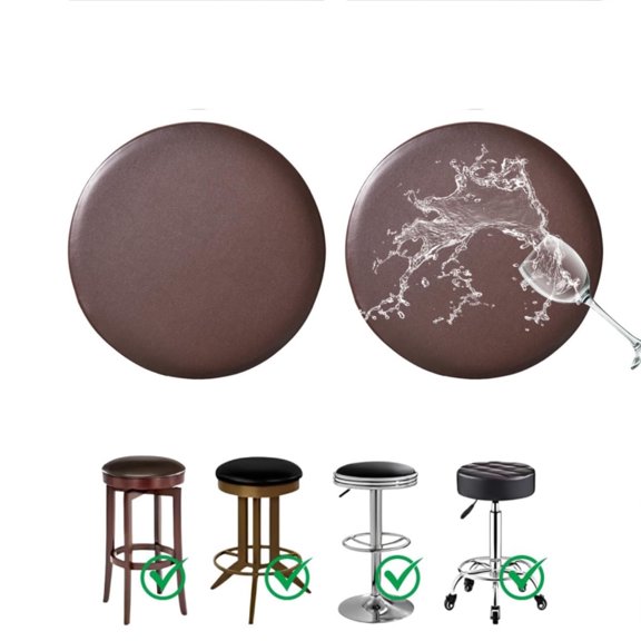 Brown Waterproof Round Bar Stool Covers,2-Pack Portable Elastic PU Seat Protectors for Home,Reusable Chair Cove for Bar,Restaurant
