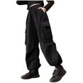thumbnail image 2 of ATOGUTA Girls Cargo Pants Size 5T-15 High Waisted Elastic Waist Lightweight Outdoor Jogger Pants Black, 2 of 6