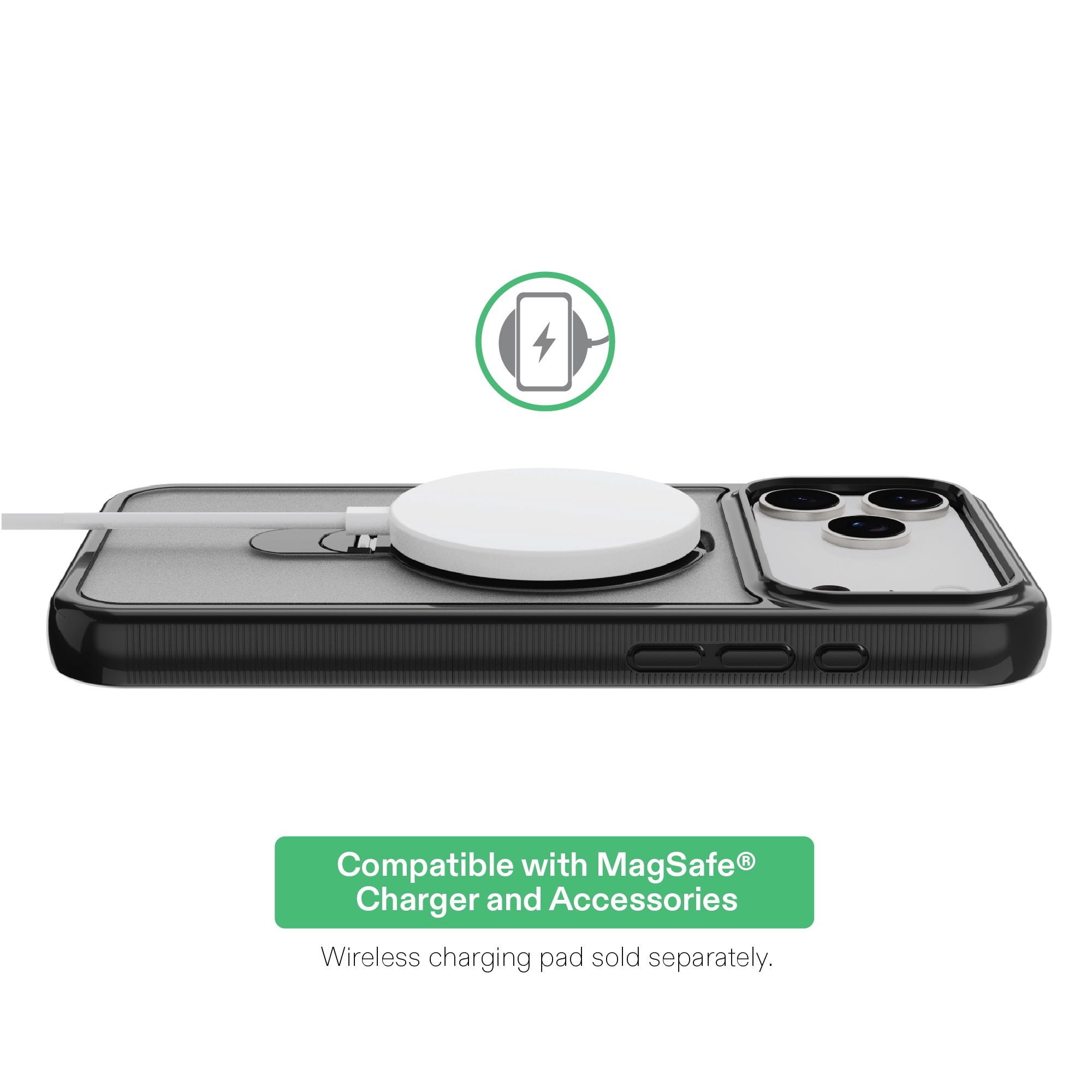 onn MagSafe Compatible Phone Case with Kickstand for iPhone 17 Pro - Black/Frosted Clear