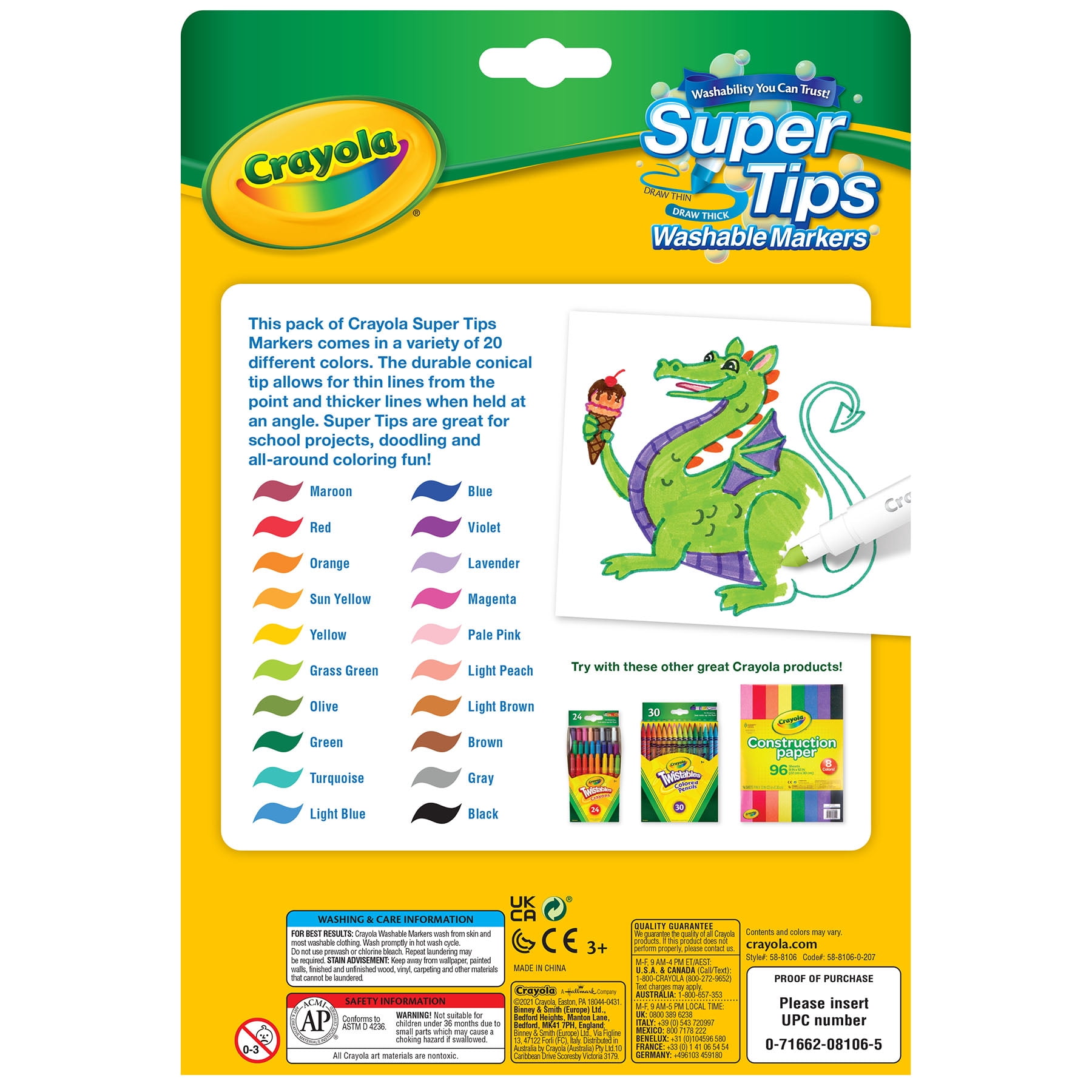 Crayola Washable Super Tips Markers, 20 Per Box, 6 Boxes