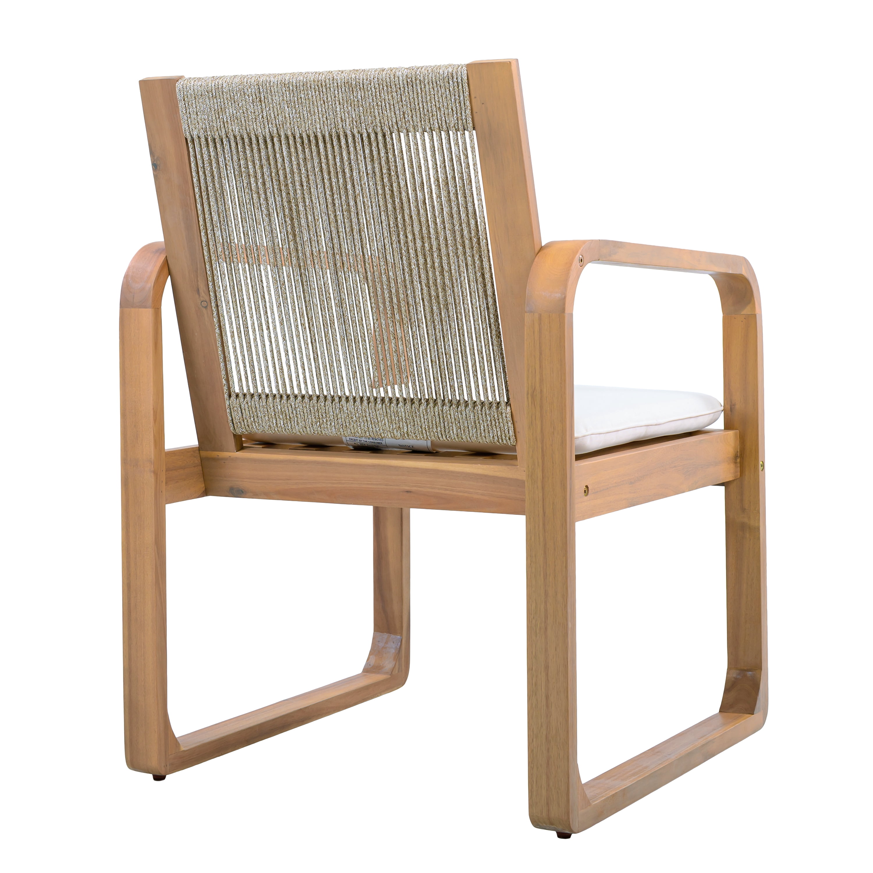 Outdoor Dining Chair Set of 2 with Acacia Wood and Multi Brown Rope Back, Patio Chairs with Beige Cushion and 400 lb Capacity, Light Teak