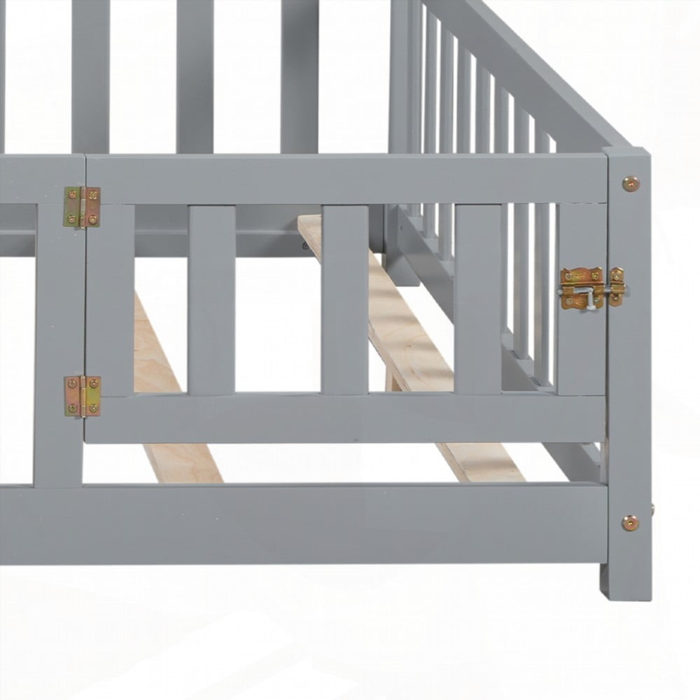 Full-size Montessori Floor Bed - Storage & Fun | Grey