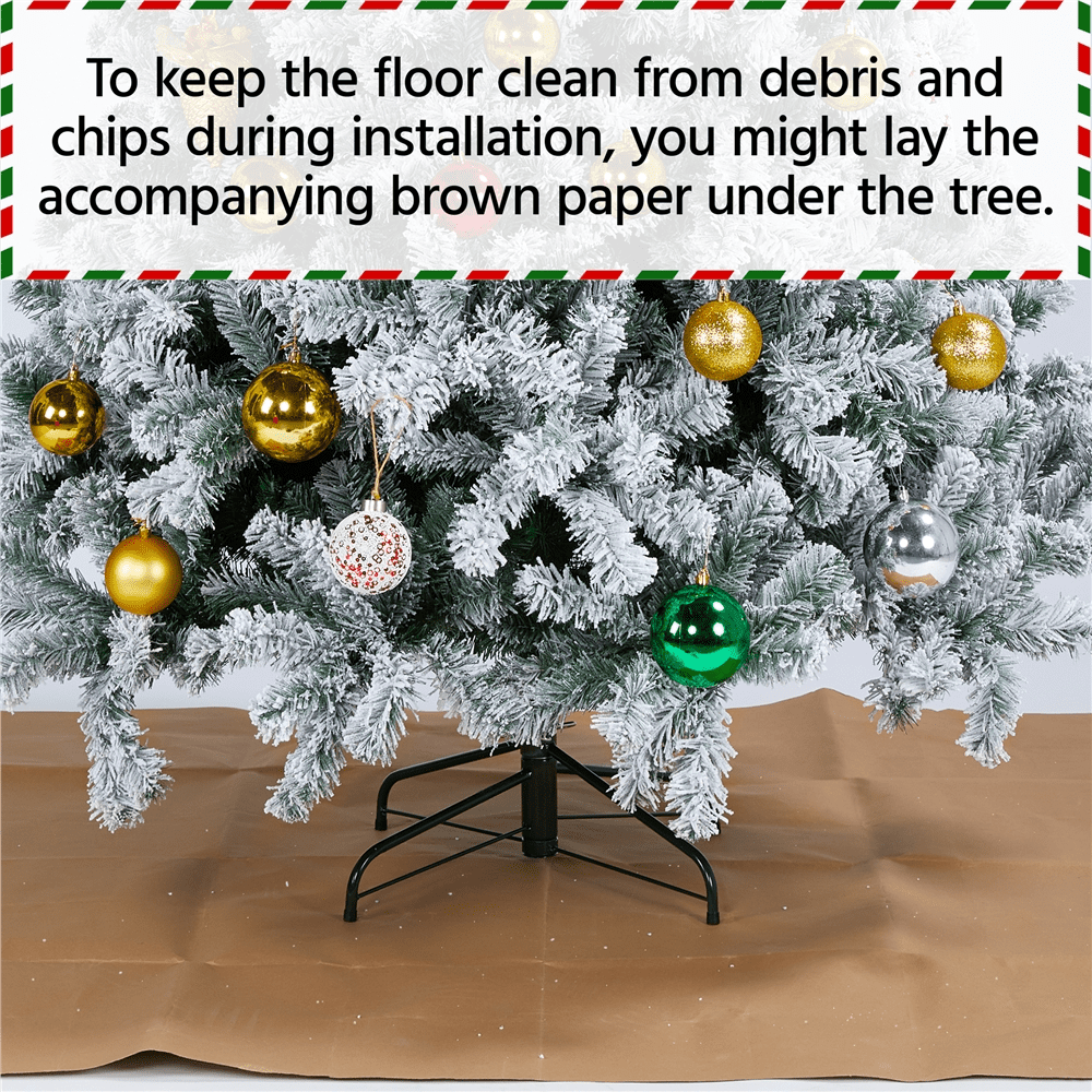 Alden Design 6Ft Pre-lit Flocked Artificial Christmas Tree with Foldable Stand, Green
