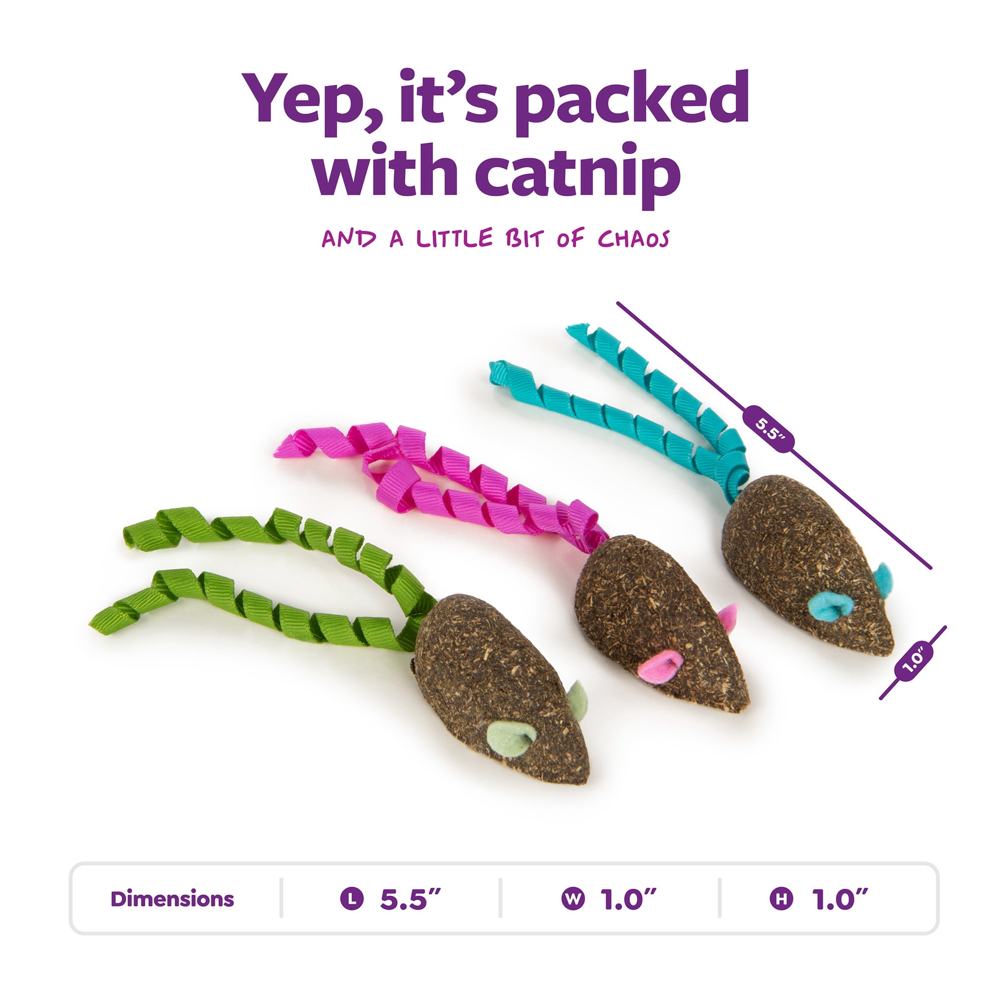 SmartyKat Magic Mice (Set of 3) Compressed Pure & Potent Catnip and Ribbon Cat Toys