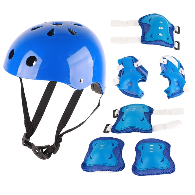 Conjunto de equipo de protección para casco para niños, Protector de rodilla y codo de espuma para equilibrio, coche, patinete, patinaje sobre ruedas, color azul YUNYI BRAND Deportes