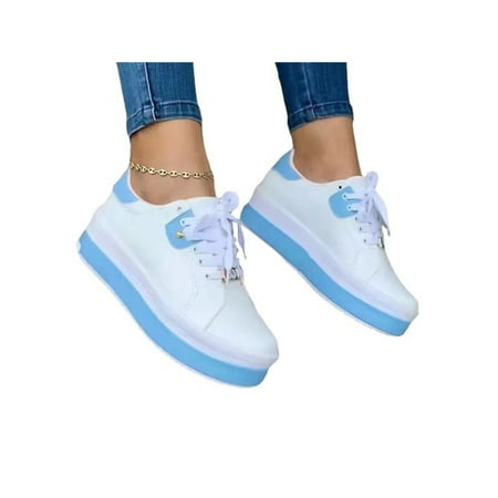 

Lacyhop Womens Flats Comfort Walking Shoes Lace Up Sneakers Work Casual Skate Shoe Low Top Non Slip Sneaker Blue 7.5