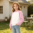 thumbnail image 4 of Girls Color Block Sweatshirt Raglan Long Sleeve Crewneck Pullover Tops Fall Clothes, 4 of 6