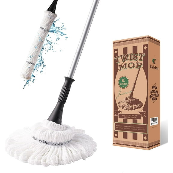 Mop with 2 Reusable Heads, Easy Wringing Twist Mop, with 57.5 inch Long Handle, Wet Mops for Floor Cleaning, Commercial Household Clean Hardwood, Vinyl, Tile, and More