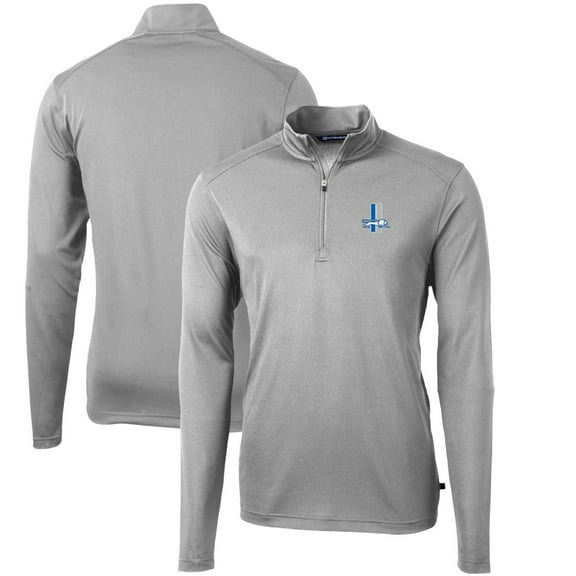 Men's Cutter & Buck Gray Detroit Lions Throwback Logo Virtue Eco Pique Recycled Quarter-Zip Pullover Top