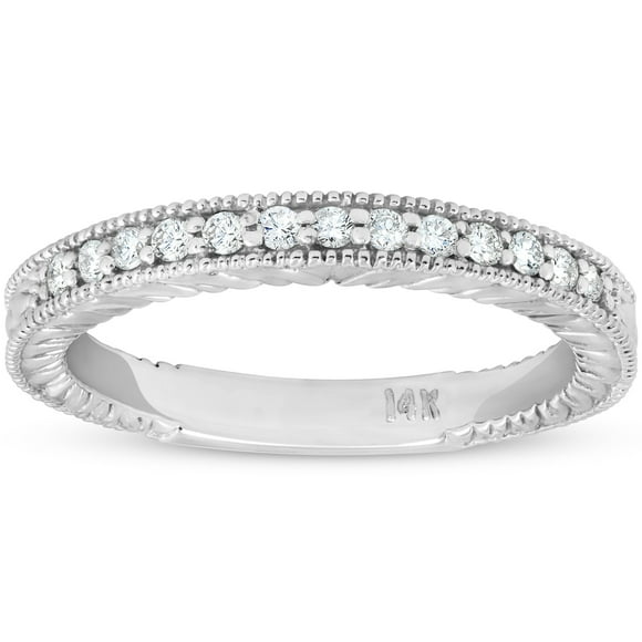 G/SI .20ct Diamond Vintage Womens Wedding Ring Stackable 14k White Gold Band