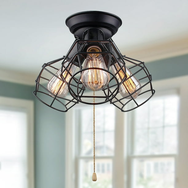 LNC Wire Cage Ceiling Lights 3light Pull String Flush Mount Ceiling