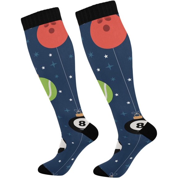 FREEAMG Knee High Socks Christmas Balls Sport Compression Warm Stockings for Women, Running, Nurse, Medical 1PC