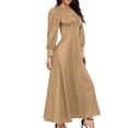 thumbnail image 4 of Sentmoon Robes d'Automne avec Manches Manches Longues Col Rond Robe d'Invitée de Mariage Formelle Boutonnée Couleur Unie Ample Extensible Robe Surdimensionnée Élégante pour Promenade Hivernale Décontractée Kaki P, 4 of 6