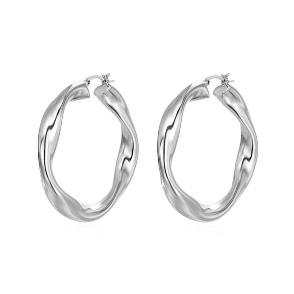 Leander Sterling Silver/Gold Plated Zircon Hoop Earrings, Women's Exaggerated Silver Hoop Earrings, Lightweight Large Hoop Earrings, Hypoallergenic Thin Hoop Earrings, Suitable for Women 30-60mm