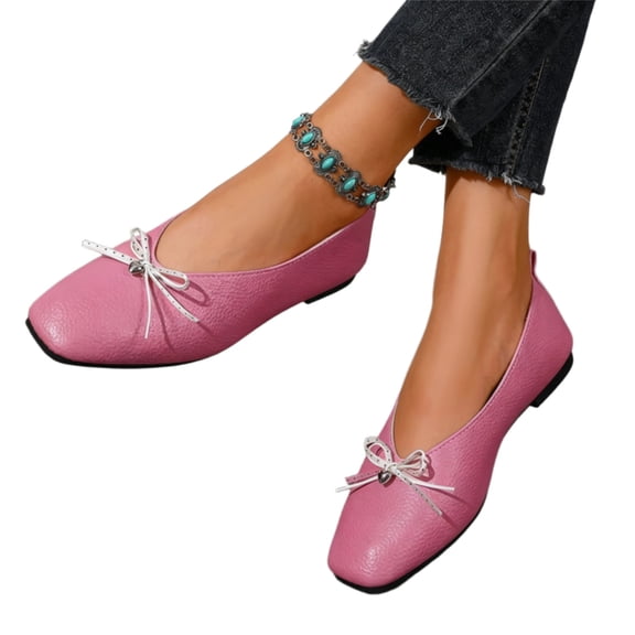 Willtoo Women Cute Ballet Flats with Bowtie Square Toe Comfortable Slip On Casual Office Work Flats Lightweight Fashion Dress Shoes