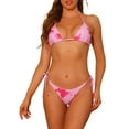 thumbnail image 1 of Conjuntos de bikini de dos piezas con tirantes de teñido anudado para mujer, parte inferior triangular elástica con lazo, trajes de baño, color rosa, talla X-Large, 1 of 5
