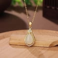 thumbnail image 4 of 14K Gold Real Natural Jade Teardrop Necklace, Traditional Chinese Style Pendant, Elegant Jade Jewelry Gift forHer Blessing, 4 of 5