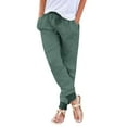 thumbnail image 1 of Pantalones de algodón y lino para mujer: cintura elástica con cordón, bolsillos laterales, pantalones informales, para todas las estaciones, 1 of 6