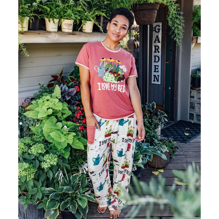 LazyOne Pajamas for Women Cute Pajama Pants and Top Separates I Love My Bed Flowers Gardening Garden X small